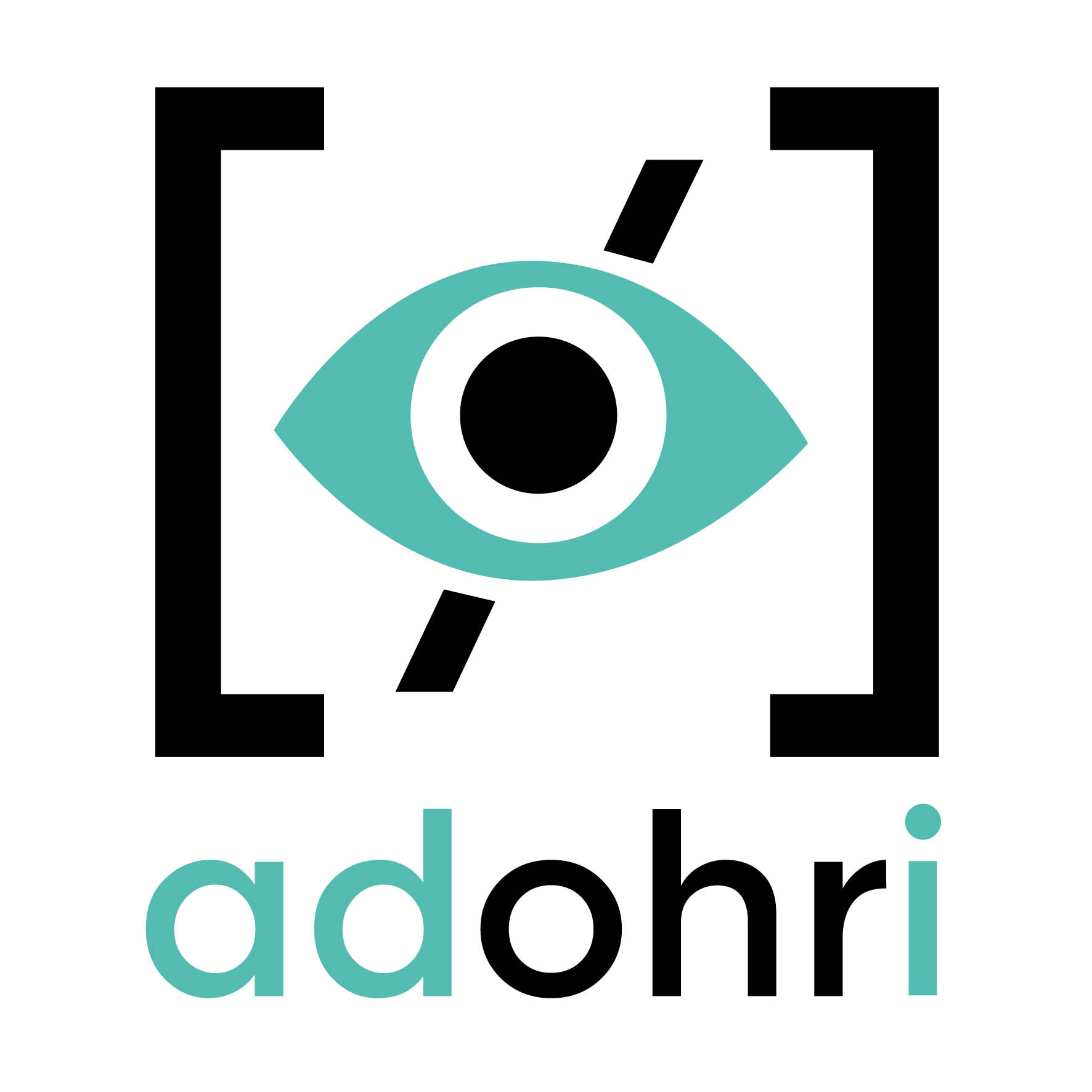Logo der App adOHRi. Ein durchgestrichenes Auge in eckigen Klammern, darunter der Schriftzug adOHRi