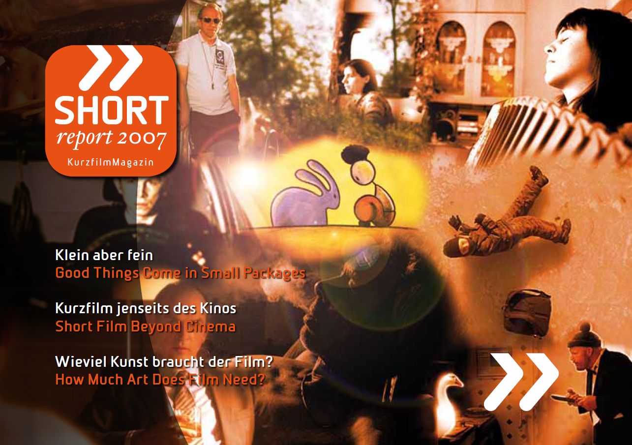 Titelbild des SHORT report 2007. Die drei Hauptthemen des Heftes auf einer Collage von Filmbildern.